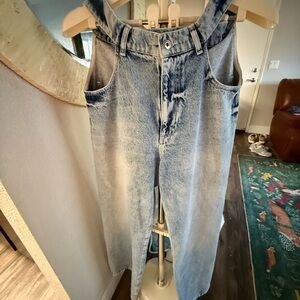 Relaxed Fit Men's Jeans Overalls - Light Wash Blue